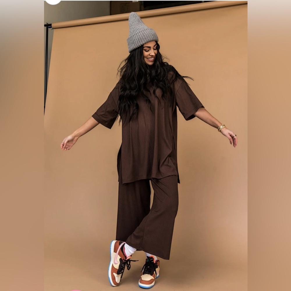 LALA ORIGINAL Dressed in LALA Lex Ribbed Playsuit in Mocha Jumpsuit Set (S) - Picture 11 of 17
